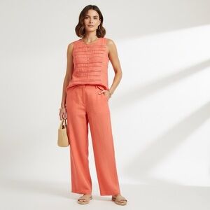 NWT 100% Linen Vintage Suit Coral Sleeveless Top and Pants Set 14
